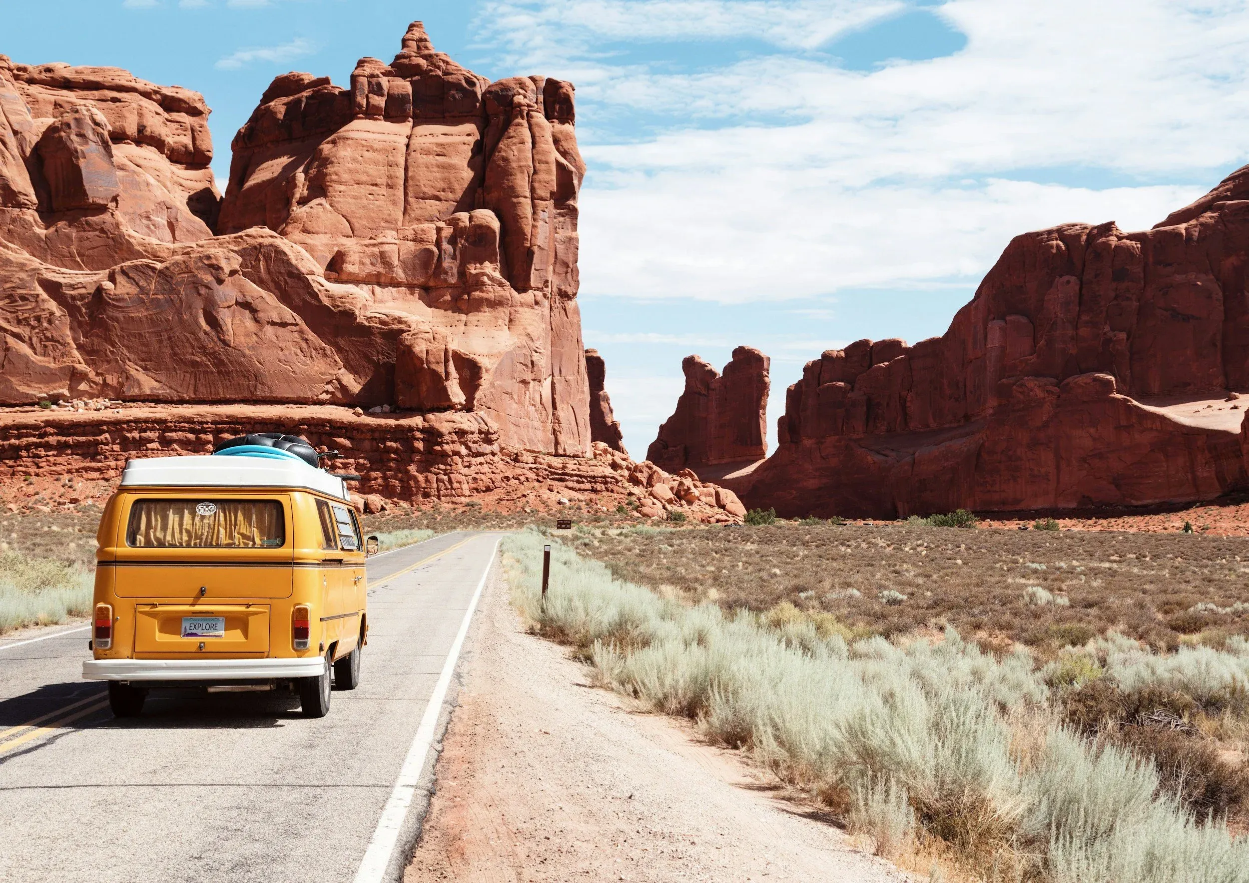 Open road landscape representing travel safety